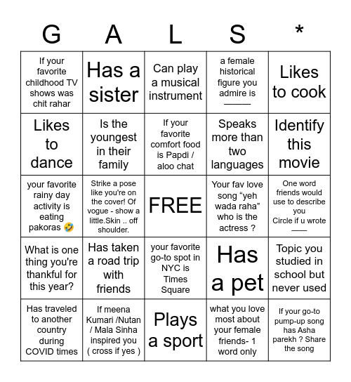 Galentine's Day Bingo Card