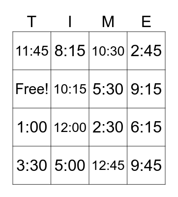 Untitled TIME Bingo Card