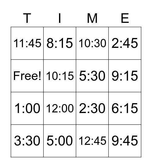 Untitled TIME Bingo Card