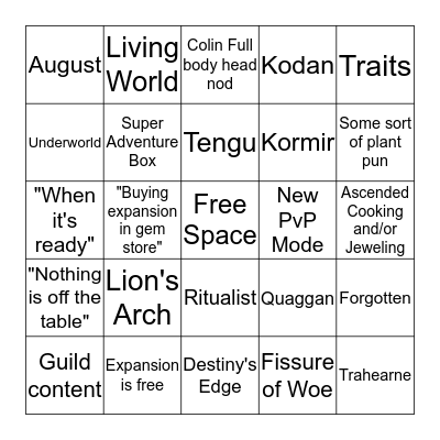ST Pax Announcement Bingo Card