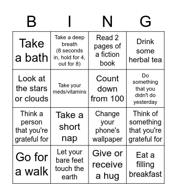 Mental Health Bingo (Moderate Functioning) Bingo Card