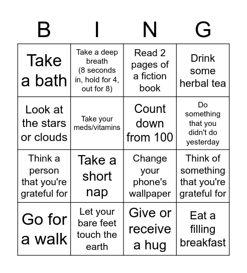 Mental Health Bingo (Moderate Functioning) Bingo Card