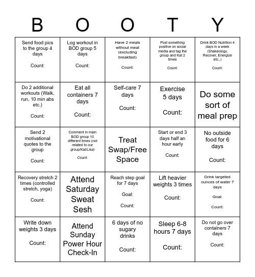 The Booty Bunch! Bingo Card