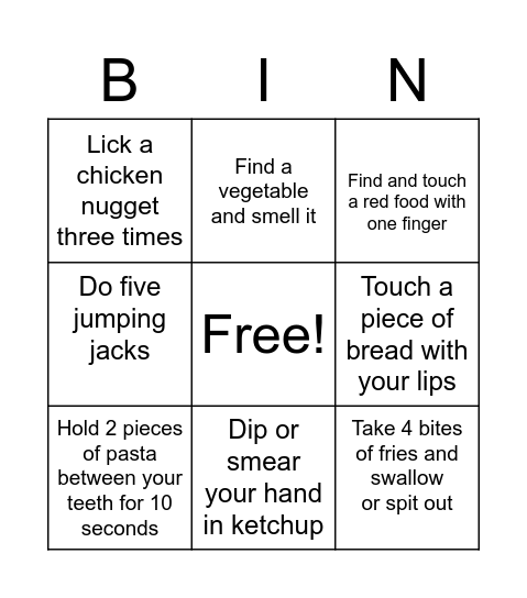 Food "try it" Bingo Card