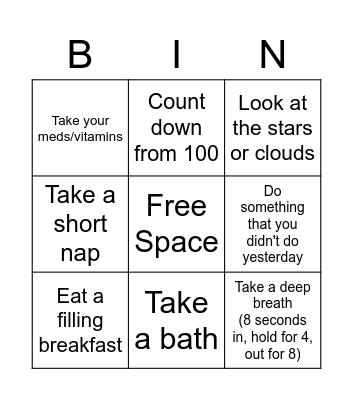 Mental Health Bingo (Low Functioning) Bingo Card