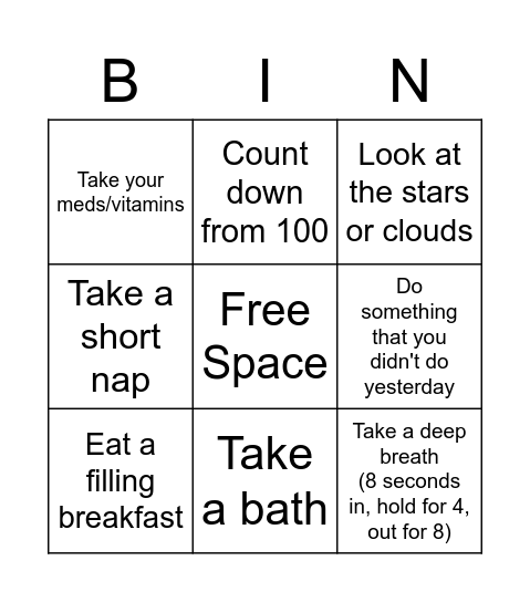 Mental Health Bingo (Low Functioning) Bingo Card