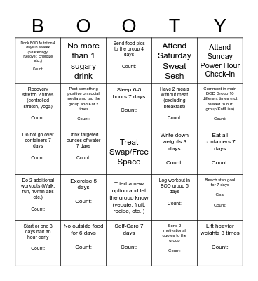 The Booty Bunch! Bingo Card