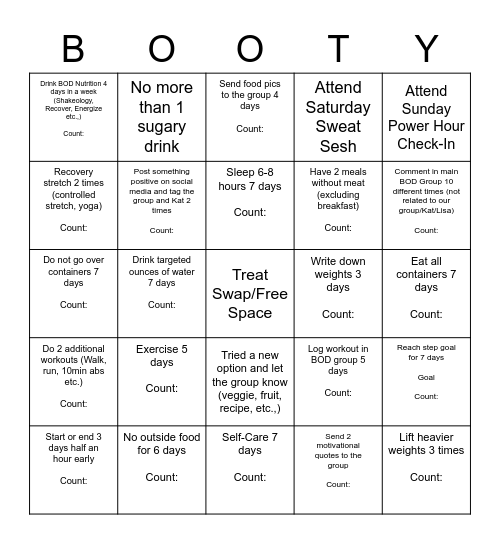 The Booty Bunch! Bingo Card