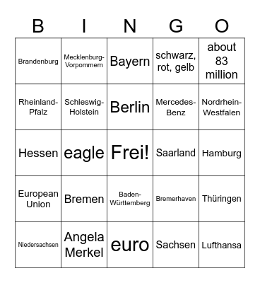 German States and Intro Bingo Card