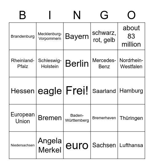 German States and Intro Bingo Card