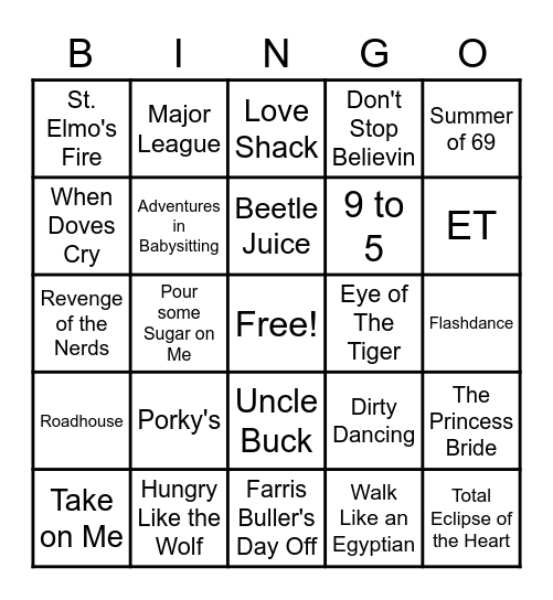 wc totally 80s project graduation bingo card