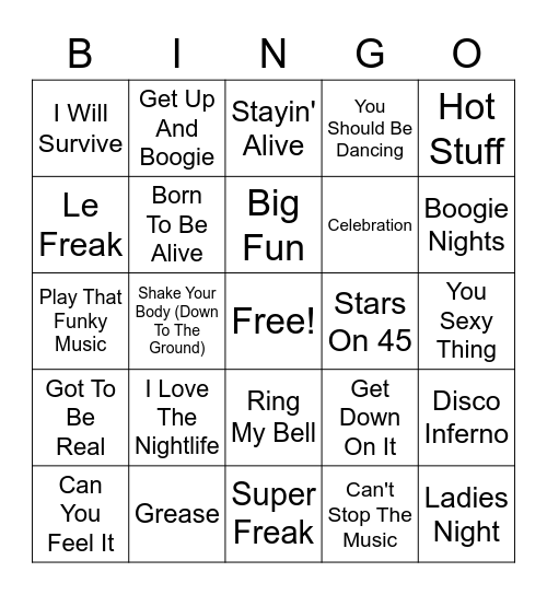 Disco Fever Bingo Card