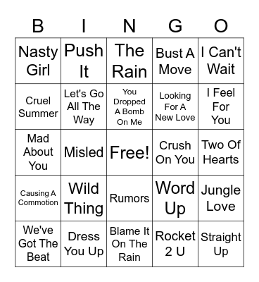 80's Hits Bingo Card