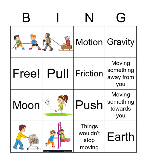 Forces & Motion Bingo Card