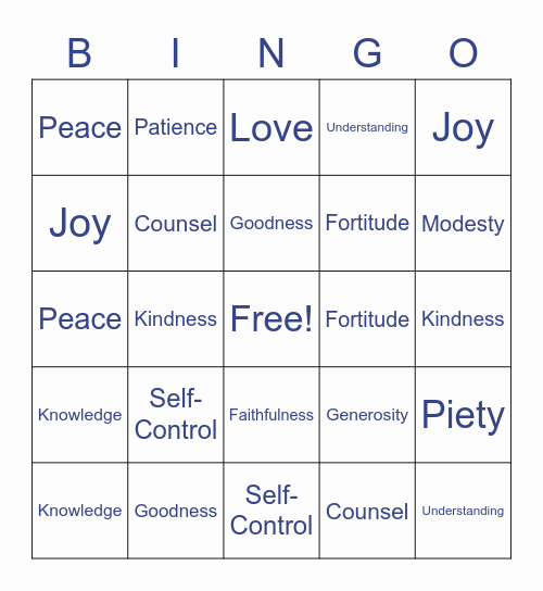 Fruits and Gifts of the Holy Spirit Bingo Card