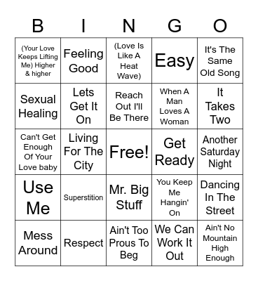 Motown Hits Bingo Card