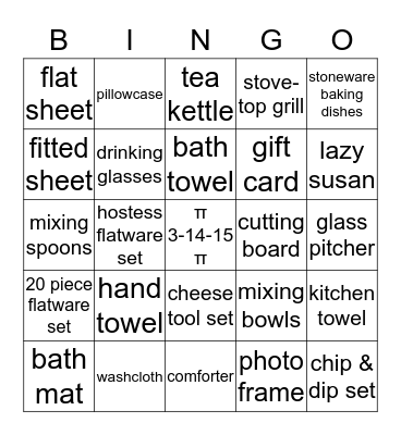 Sarah's Bridal Shower Bingo! Bingo Card