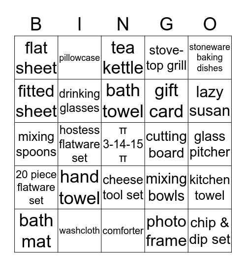 Sarah's Bridal Shower Bingo! Bingo Card