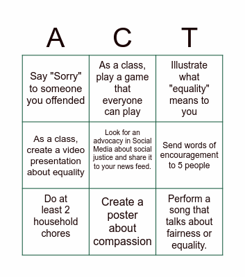 Social Justice Bingo Card