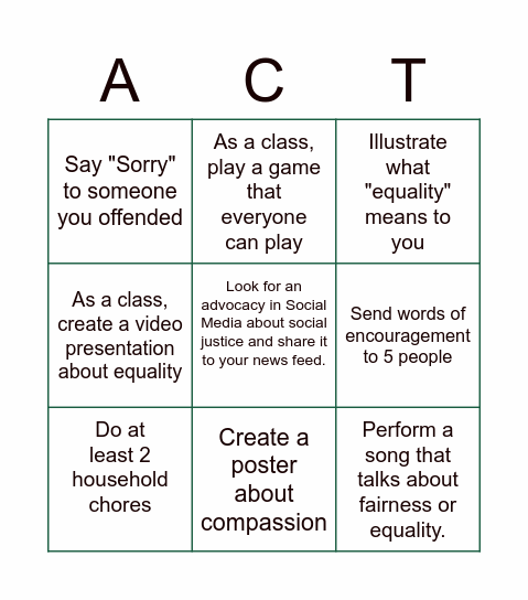 Social Justice Bingo Card