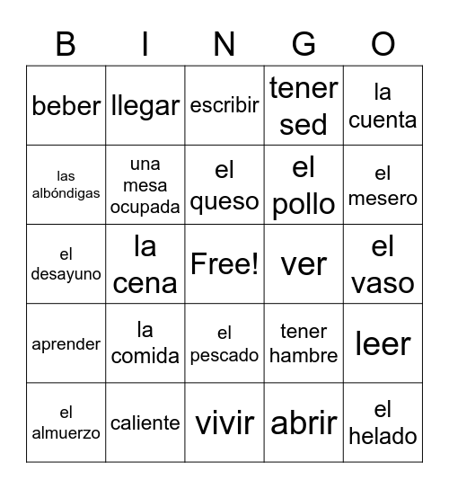 Ch. 4 Vocabulary Bingo Card