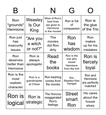 Ron Stan Bingo Card