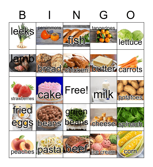Countable and Uncountable Food Nouns Bingo Card
