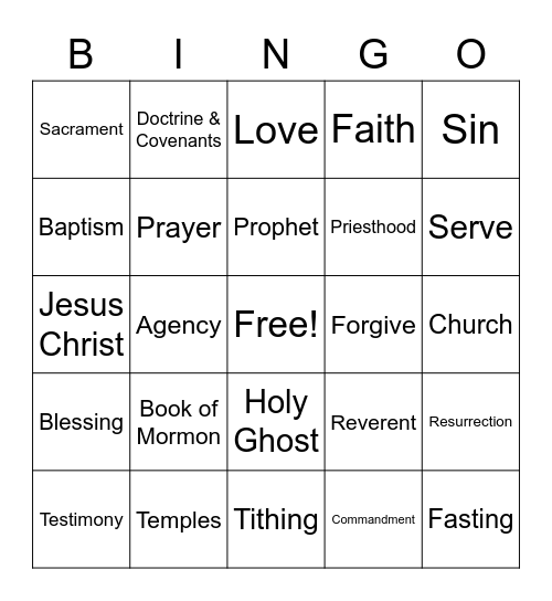 Church Bingo Card