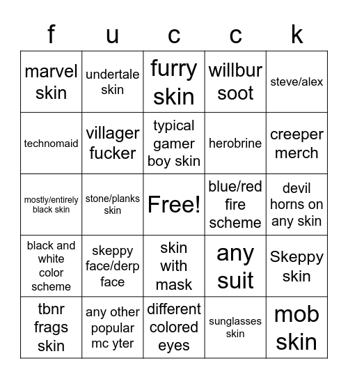 Skin bingo Card