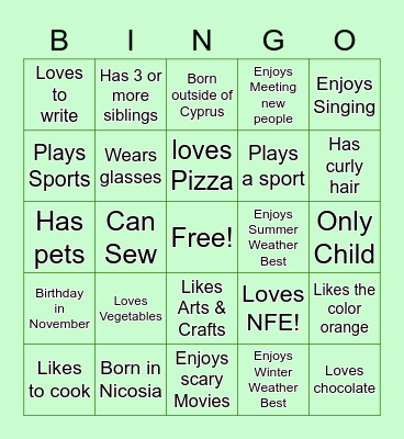 Let's get to know each other better! Bingo Card