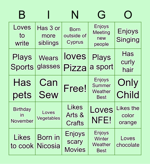 Let's get to know each other better! Bingo Card