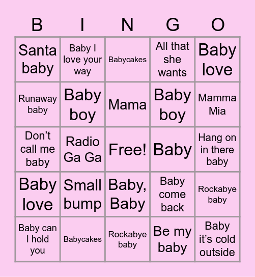 Lucy's Baby Shower Bingo Card