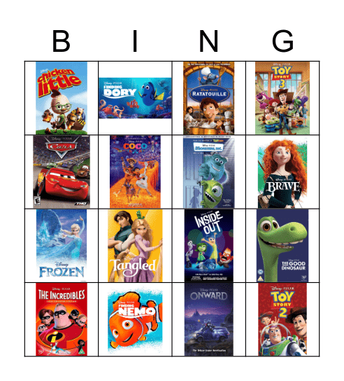 Ellen Mhor Bingo - Pixar Bingo Card