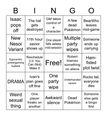 PTU Cross-Session Bingo Card