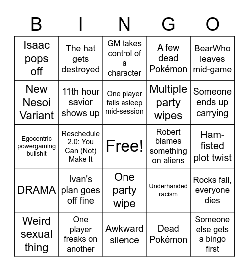 PTU Cross-Session Bingo Card