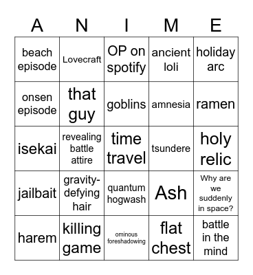 Anime Bingo ver. 2 Bingo Card