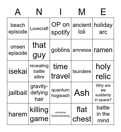 Anime Bingo ver. 2 Bingo Card