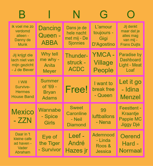 De Foute Muziek Bingo!! Bingo Card