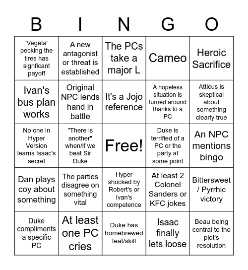 Megamaw LSA Bingo Card