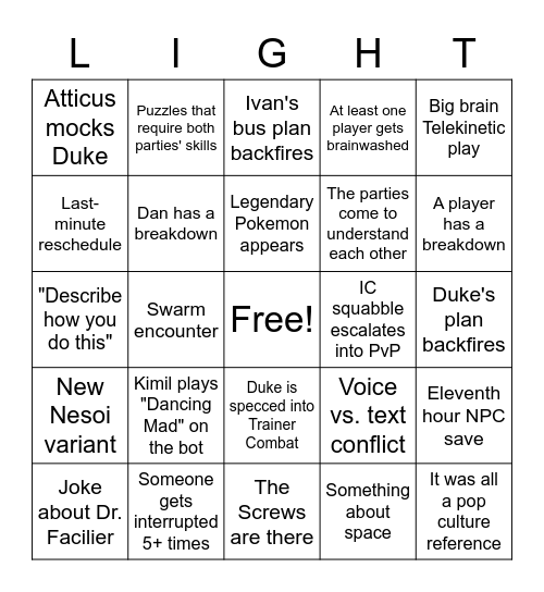 LIGHTSPEED BINGO Card