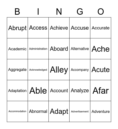 VOCABULARY Bingo Card