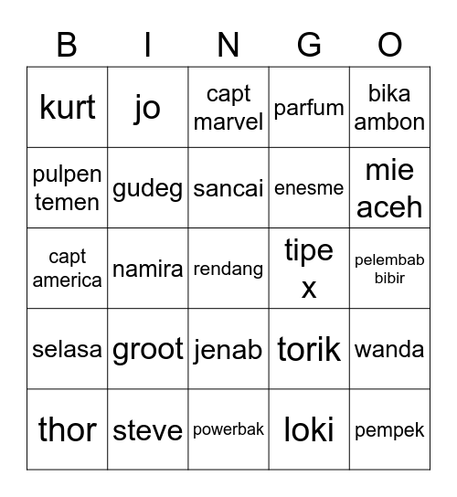 Untitled Bingo Card