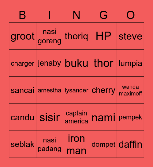 THE INFINITY Bingo Card