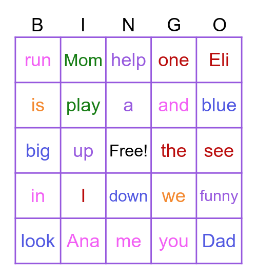 Ana's Words Bingo Card