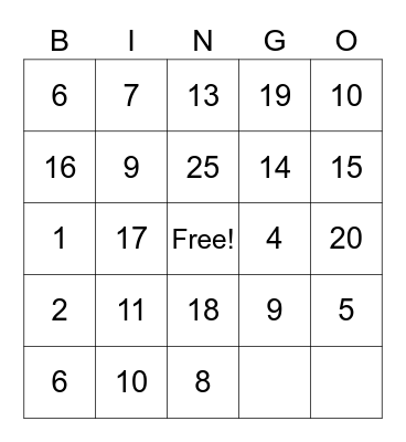 Have fun Bingo Card