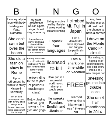 Getting To Know You Bingo Card