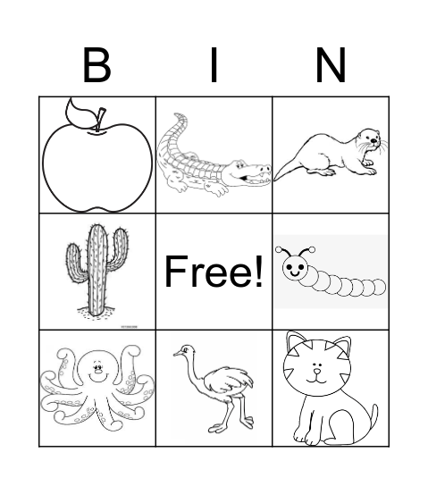 o/a/c letter sounds Bingo Card