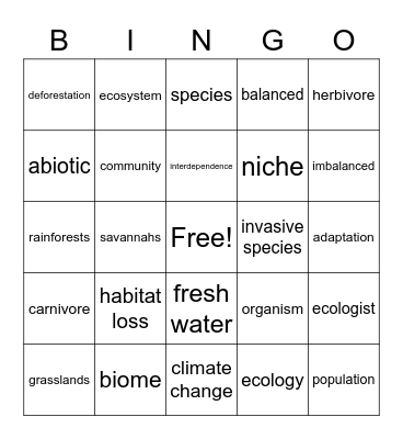 SCIENCE BINGO Card