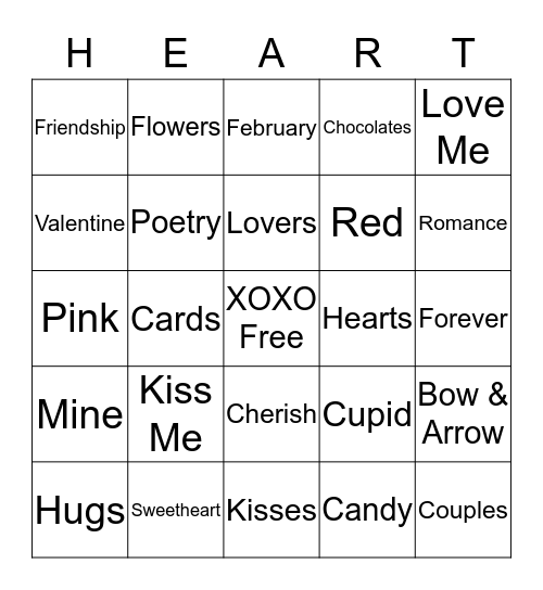 Valentines Bingo Card