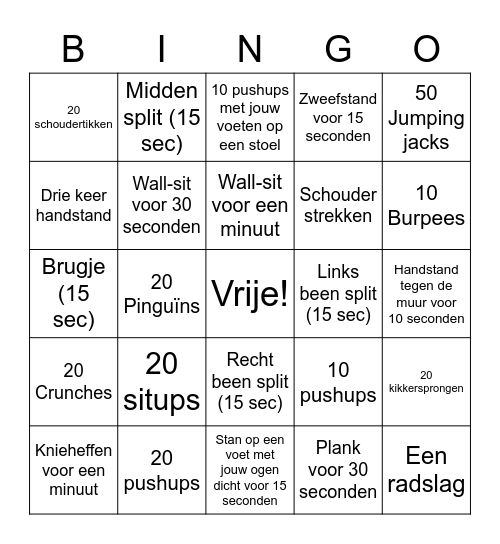 Bingo Training Bingo Card